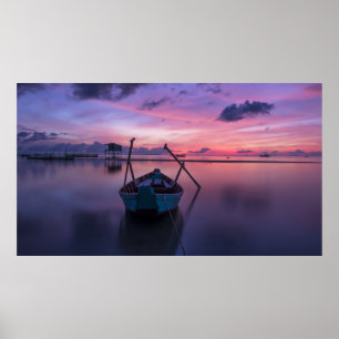 Schöner Sonnenuntergang mit Paddelboot Lila Sky Poster