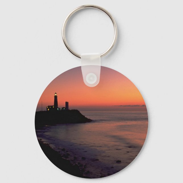Schöner Sonnenuntergang: Montauk Point Light House Schlüsselanhänger (Vorderseite)