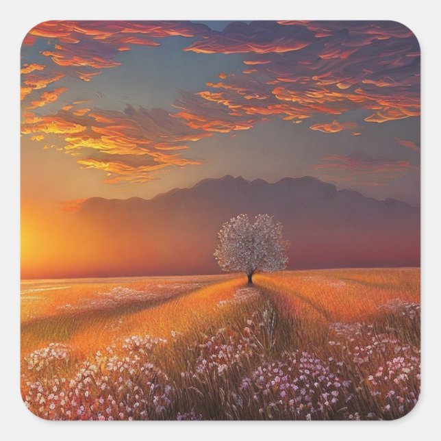 Schöner Sonnenuntergang Quadratischer Aufkleber (Vorderseite)