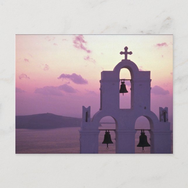 Schöner Sonnenuntergang: Santorini Fira bei Sonnen Postkarte (Vorderseite)