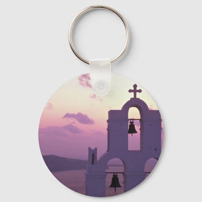 Schöner Sonnenuntergang: Santorini Fira bei Sonnen Schlüsselanhänger (Vorderseite)