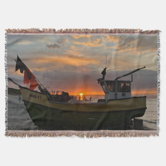 schöner Sonnenuntergang über dem Meer und ein Fisc Decke (Vorderseite)