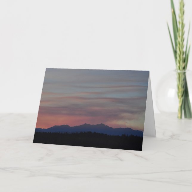Schöner Sonnenuntergang über den olympischen Berge Karte (Vorderseite)
