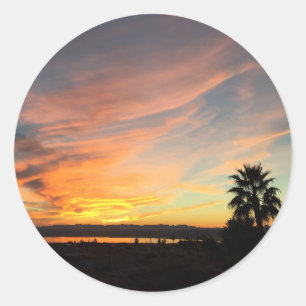 Schöner Sonnenuntergang über Lake Havasu Runder Aufkleber