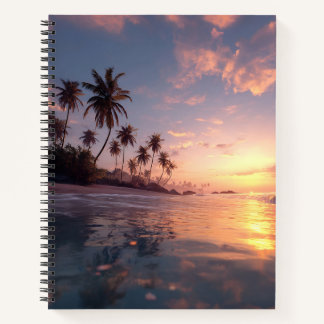 Schöner Sonnenuntergang über ruhigem Wasser Notizb Notizbuch