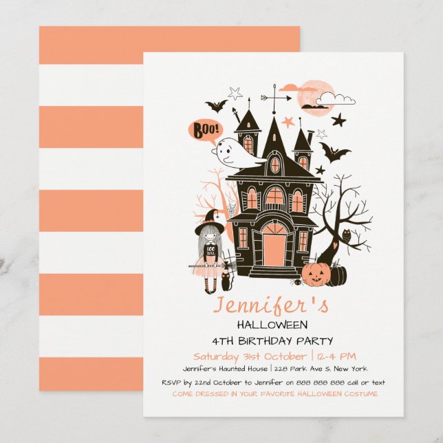 Schöner Spuk House Kindergeburtstag Halloween Invi Einladung (Vorne/Hinten)