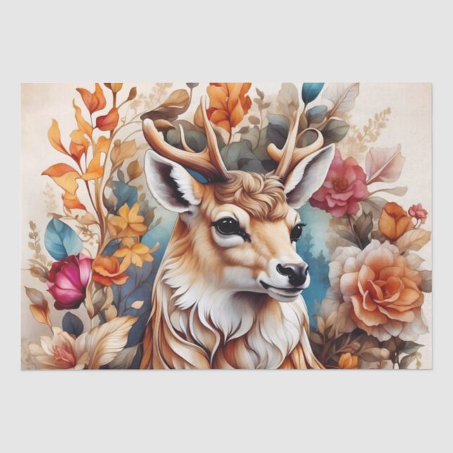 Schöner Stag inmitten von Blume Seidenpapier (Vorderseite)