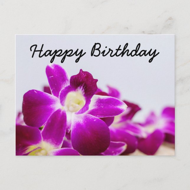 Schöner Stem des Lila Orchideen am weißen Geburtst Postkarte (Vorderseite)