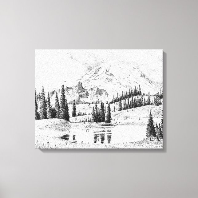 Schöner Stift Zeichnend Berg Rainier Leinwanddruck (Vorderseite)