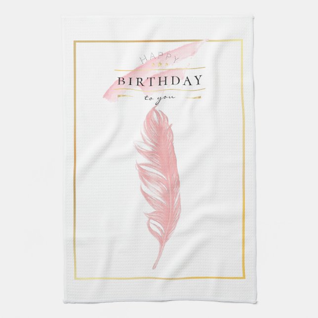 Schöner Stift Zeichnend Rosa Feather Geburtstag Geschirrtuch (Vertikal)