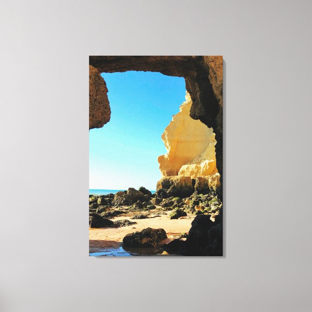Schöner Strand der Algarve mit Höhle Leinwanddruck (Vorderseite)