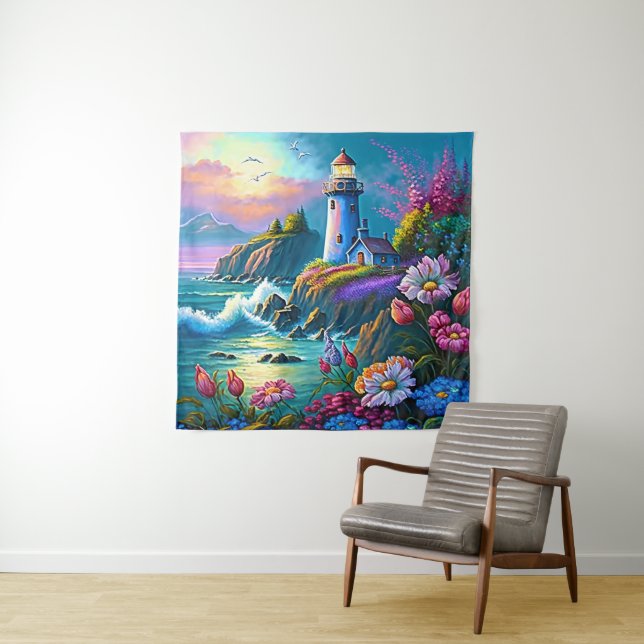 schöner Strand für Leuchtturmliebhaber Wandteppich (Beispiel)