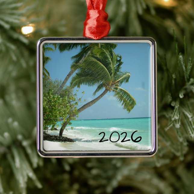 Schöner Strand, Malediven Silbernes Ornament (Baum)
