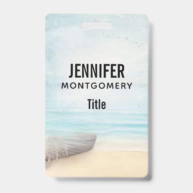 Schöner Strand mit Rowboat & Fishing Net Ausweis (Vorderseite)