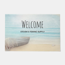 Schöner Strand mit Rowboat & Fishing Net Fußmatte