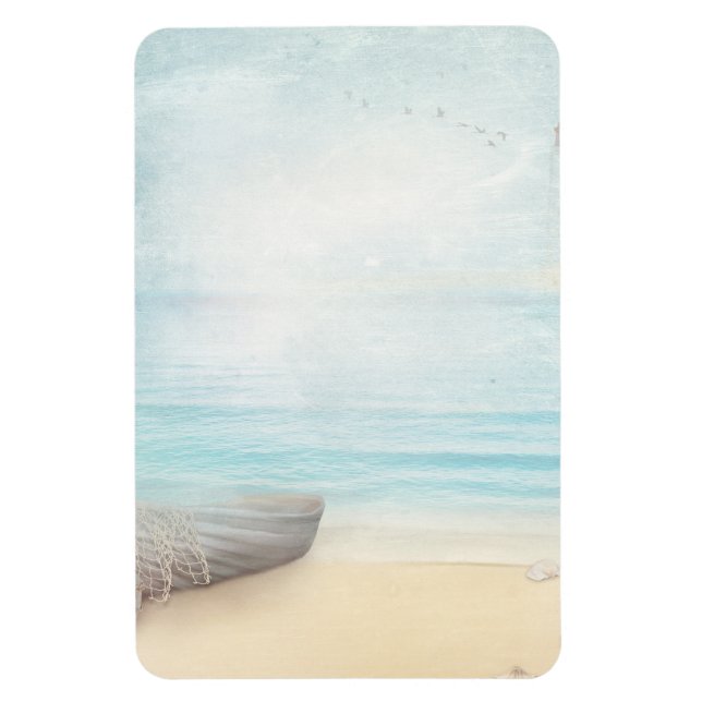 Schöner Strand mit Rowboat & Fishing Net Magnet (Vertikal)