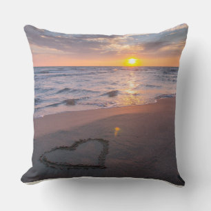 Schöner Strand-Sonnenuntergang-Herz-Wurfkissen Kissen