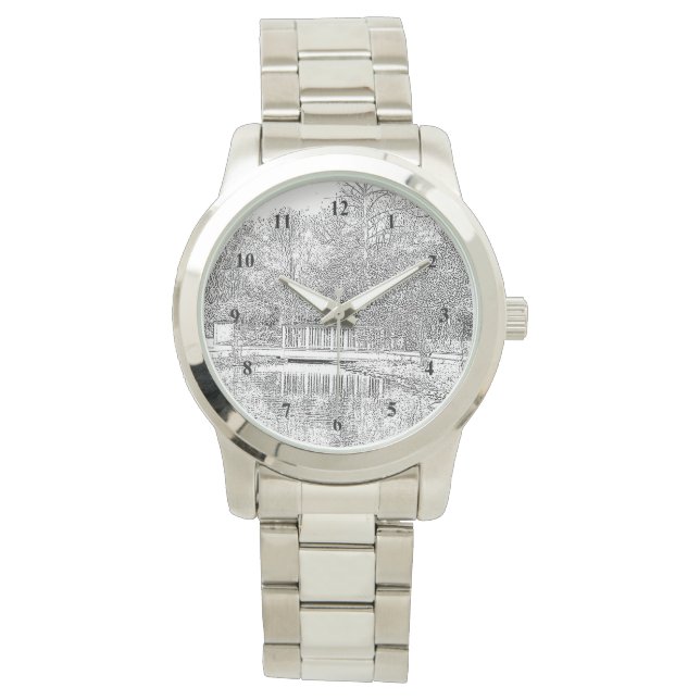 Schöner Teich in Schwarz und Weiß Armbanduhr (Vorderseite)