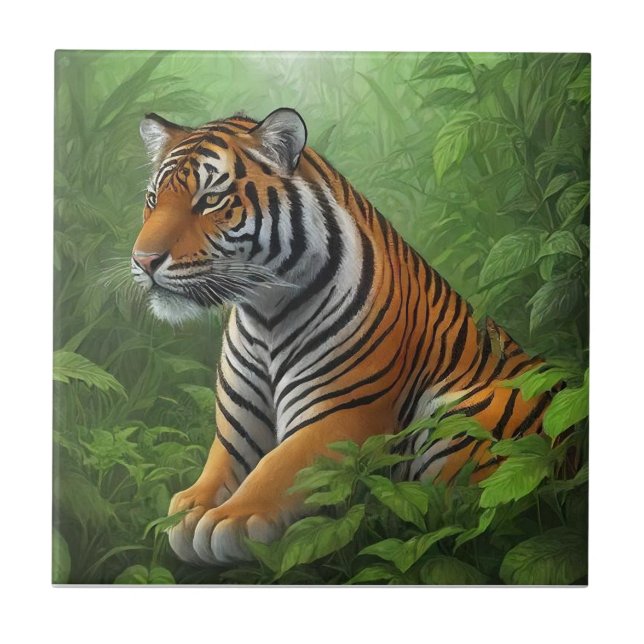 Schöner Tiger im Dschungel Fliese (Vorderseite)