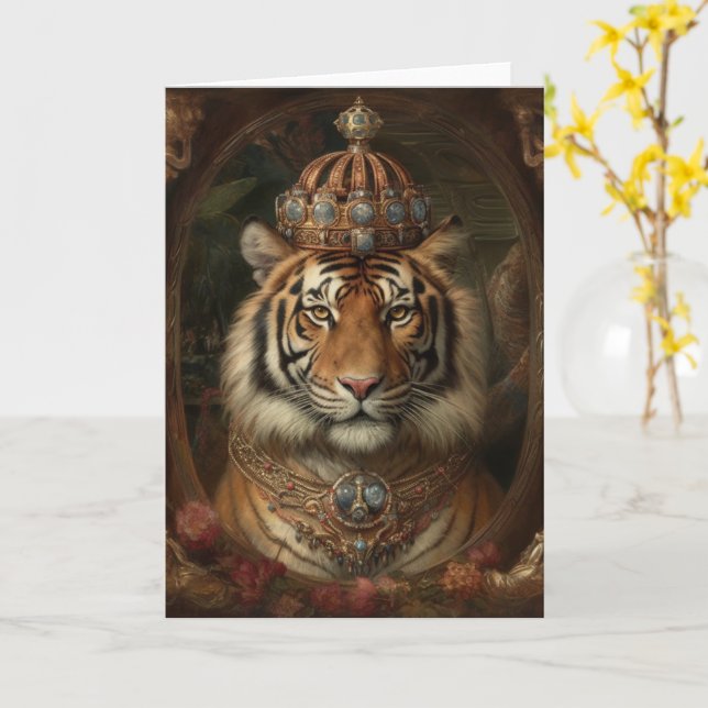 Schöner Tiger in einem Kronen-jeden Anlaß Karte (Gelbe Blume)