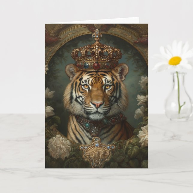 Schöner Tiger in einem Kronen-jeden Anlaß Karte (Kleine Pflanze)