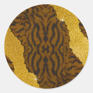 Schöner Tiger-Leder-Tierdruck mit Glitter Runder Aufkleber