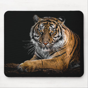 Schöner Tiger mit schwarzem Hintergrund Mousepad