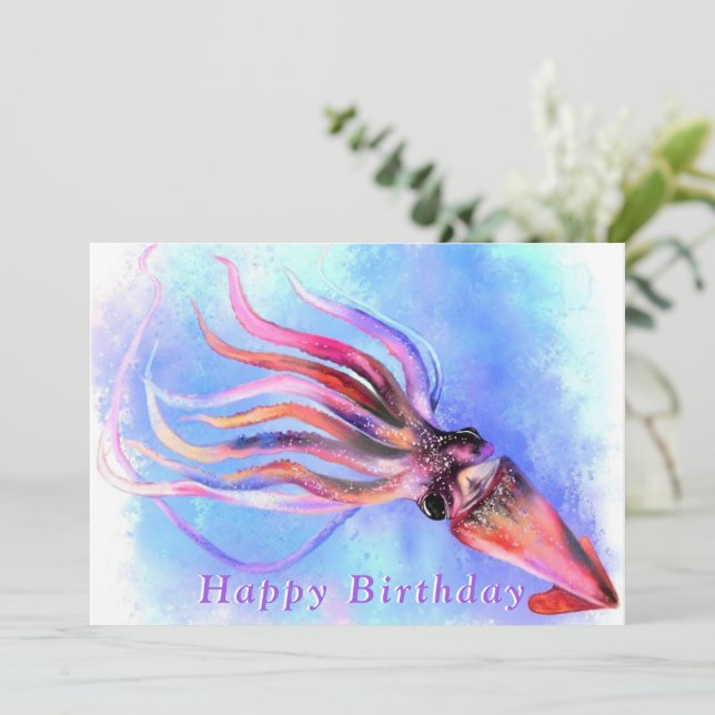 Schöner Tintenfisch Schwimmen - Happy Birthday (Stehend Vorderseite)