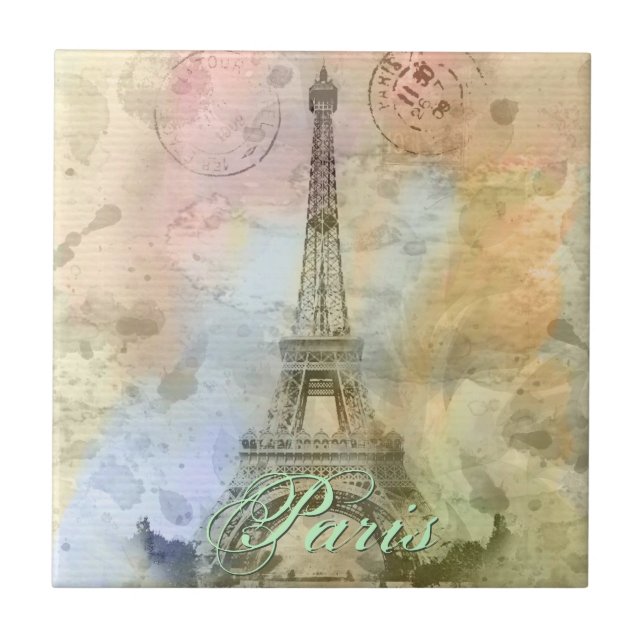Schöner trendiger, Vintager Eiffelturm Frankreich Fliese (Vorderseite)