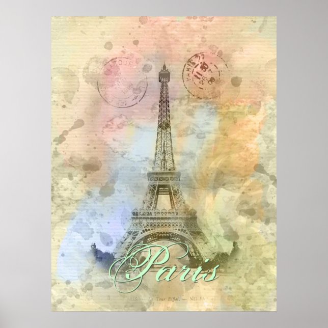 Schöner trendiger, Vintager Eiffelturm Frankreich Poster (Vorne)