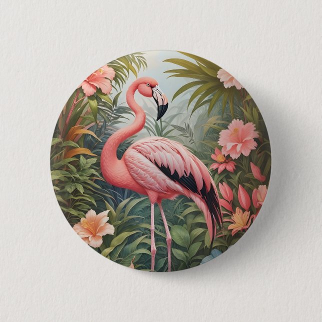 Schöner tropischer Flamingo Bird Button (Vorderseite)