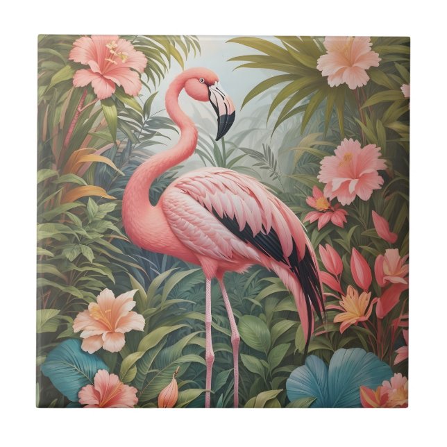 Schöner tropischer Flamingo Bird Fliese (Vorderseite)