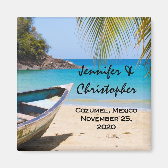 Schöner tropischer Strand mit einer Rowboat-Hochze Magnet (Vorne)