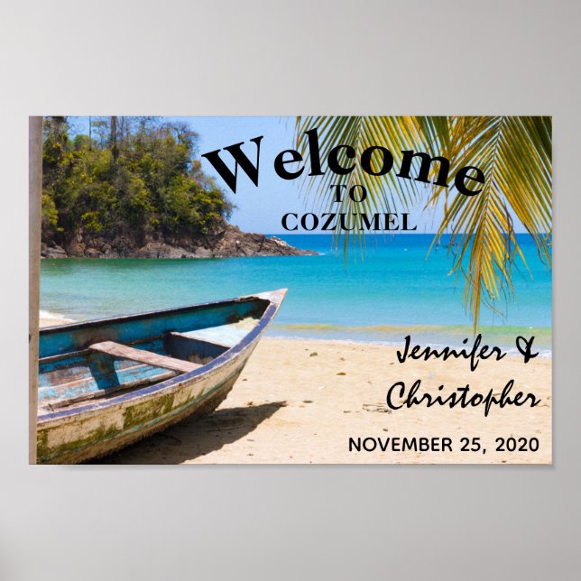 Schöner tropischer Strand mit einer Rowboat-Hochze Poster (Vorne)