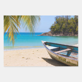 Schöner tropischer Strand mit Rowboat Geschenkpapier Set