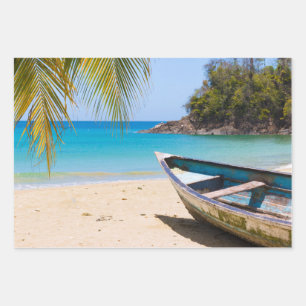 Schöner tropischer Strand mit Rowboat Geschenkpapier Set