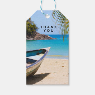 Schöner tropischer Strand mit Rowboat Vielen Dank Geschenkanhänger