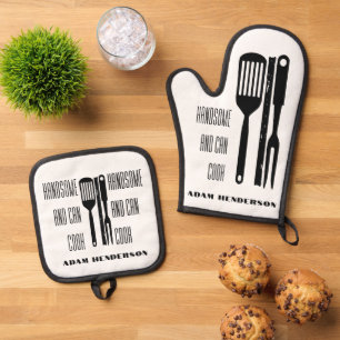 Schöner und Can Cook Individuelle Name Ofenhandschuh & Topflappen-Set