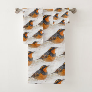 Schöner Varied Thrush am Winterschnee Badhandtuch Set