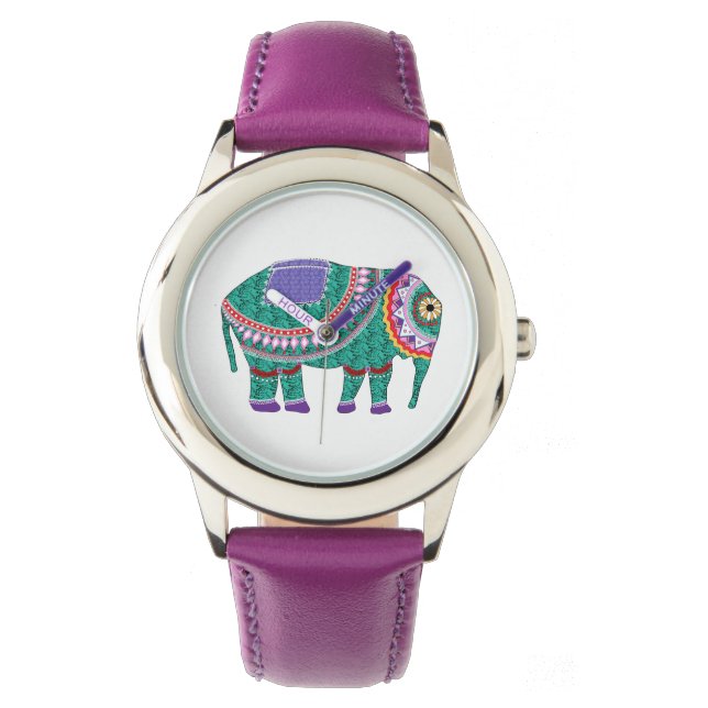 Schöner Verzierter Elefant Armbanduhr (Vorderseite)