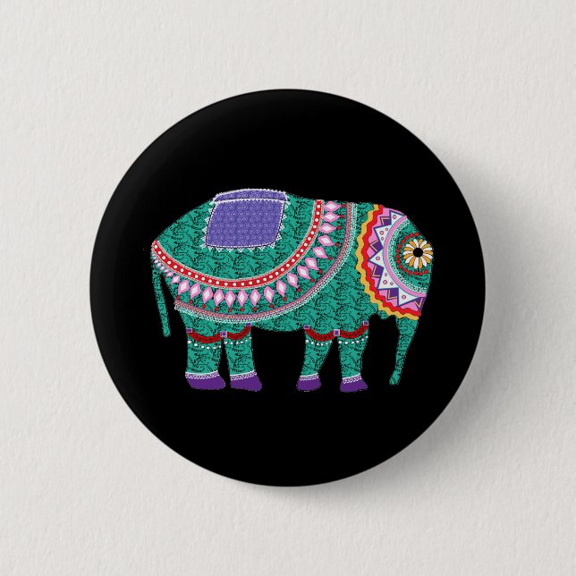 Schöner Verzierter Elefant Button (Vorderseite)