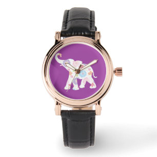 Schöner verzierter Elefant-stilvolles Schwarzes Armbanduhr