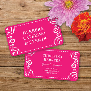 Schöner Verzierter Hot Pink Papel Picado Catering Visitenkarte