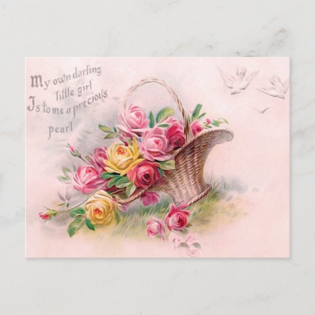 Schöner Viktorianischer Rosa- und Gelbrosenkorb Postkarte (Vorderseite)