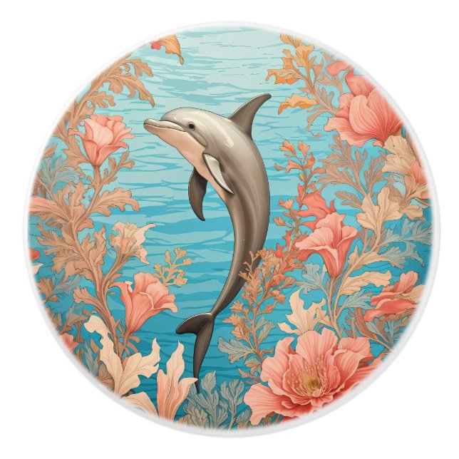 Schöner Vintage-Delfin Keramikknauf (Vorderseite)