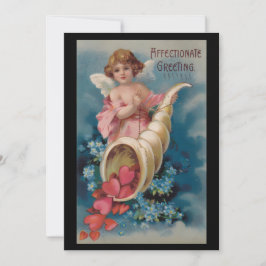 Schöner Vintager Cherub, der Herz-Cornocopia schür Feiertagskarte