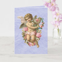 Schöner Vintager Cherub / Engel mit Blume
