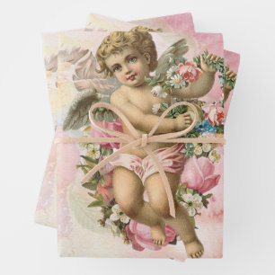 Schöner Vintager Engel mit Blume Geschenkpapier Set