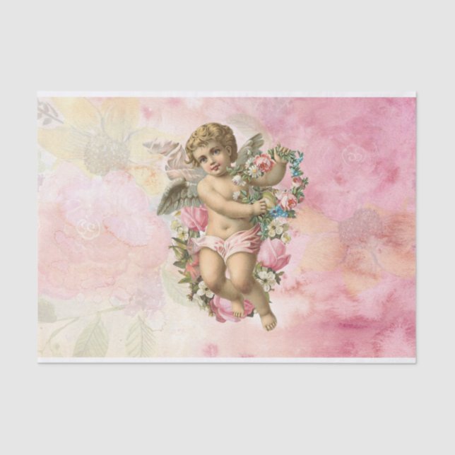 Schöner Vintager Engel mit Blume Seidenpapier (Vorderseite)