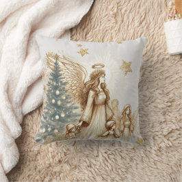 Schöner Vintager Wächter Engel mit Kindern Kissen